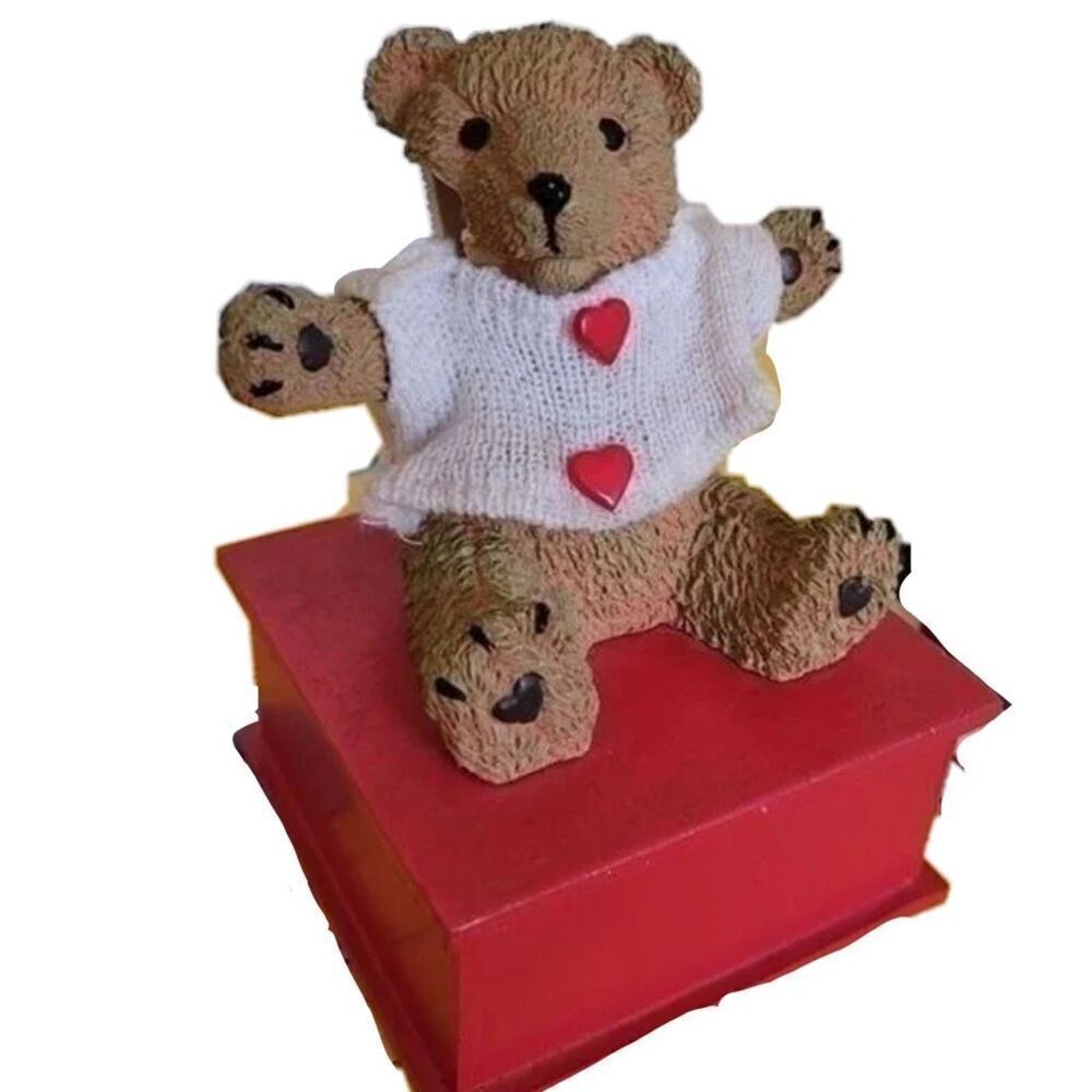 Vintage teddy bear with open arms love knit top heart buttons music box Parts